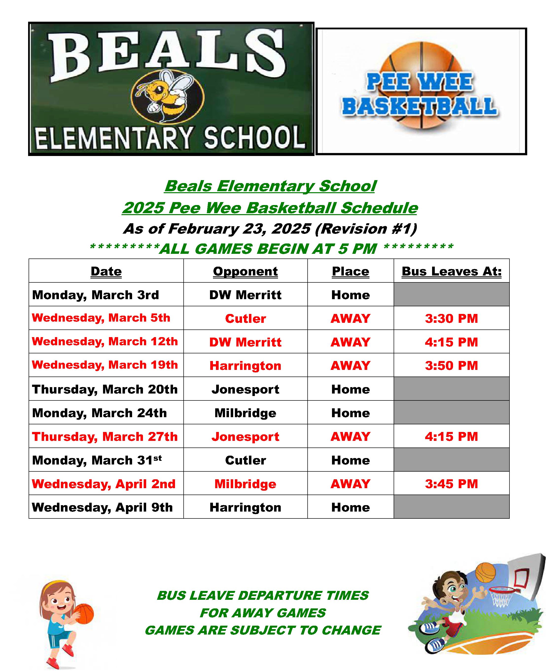 2025 Pee Wee Basketball Schedule