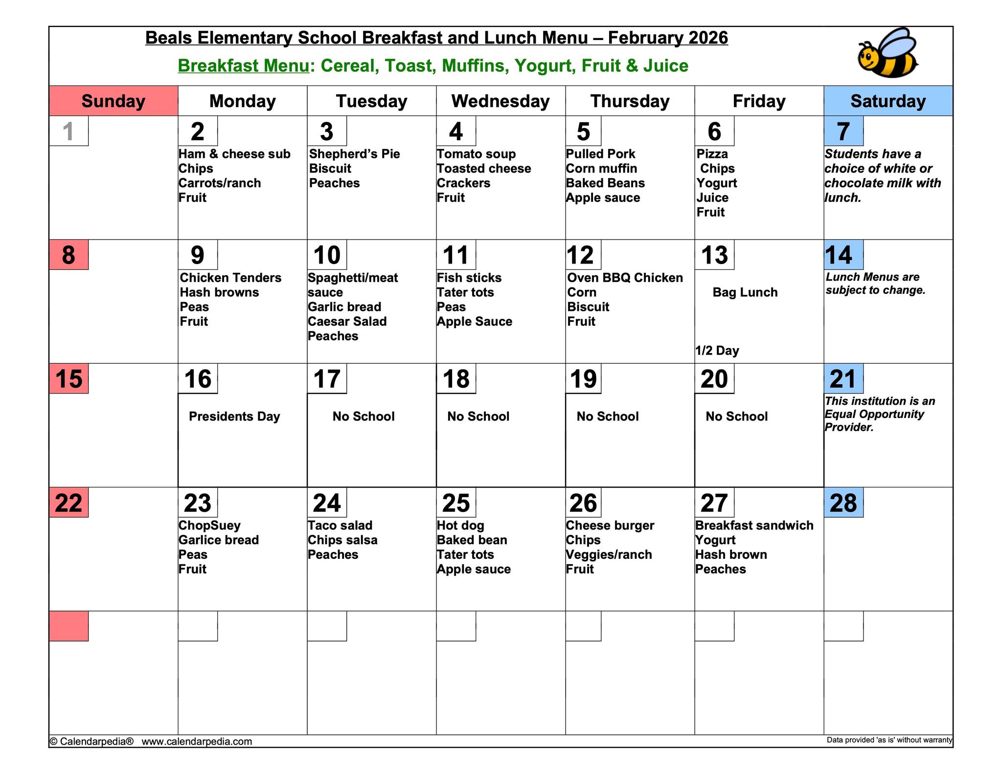 Beals
        March 2026 Lunch Menu